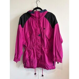 Vintage CB Sports Jacket‎ Womens Medium Pink Colorblock Ski Hooded 80s 90s
